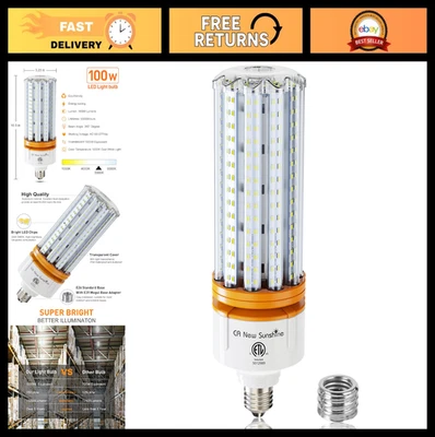 1000W Equivalent LED Corn Bulb, 100W 15000 Lumen, 5000K Daylight, E26/E39 Base, - Image 1 of 4