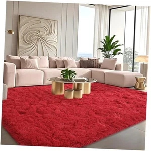 Red Rug for Bedroom 6x9 Feet - Ultra Soft Faux Fur Area Rug - Plush Non-Slip - Picture 1 of 7