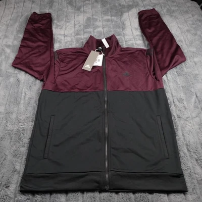 NWT Adidas Mens Size Medium Track Jacket Full Zip Black Maroon 3 Stripe BQ8357 - Image 1 of 4