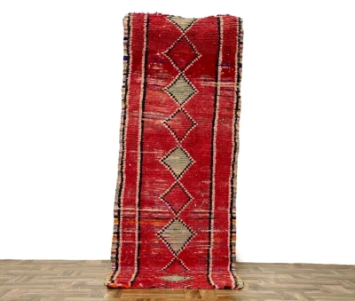 Vintage Runner Rug,Contemporary Area Rug,Solid Wool Rug,Red Matdoor Rug,2'7x8'ft - Image 1 of 4