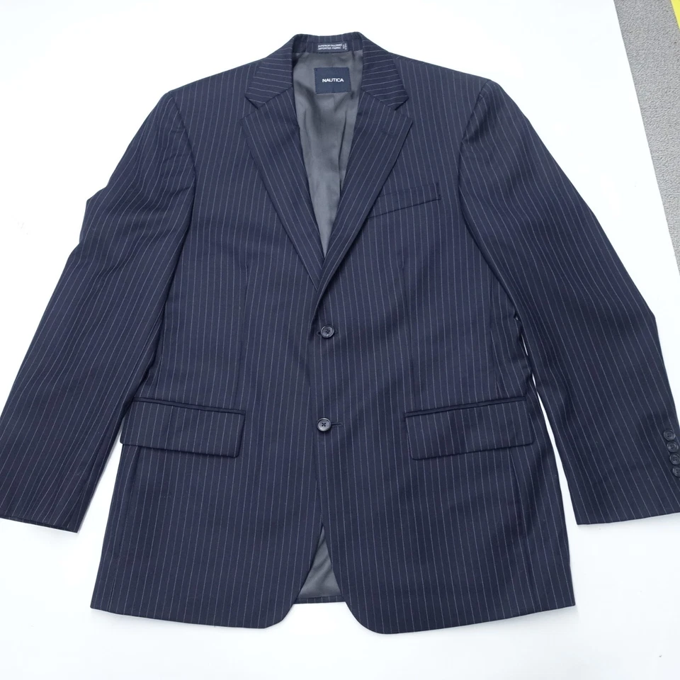 Jaqueta Nautica Blazer Masculina 40R Azul Marinho Listrada Entalhe Lapela Peito Único - Imagem 1 de 4