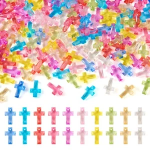 300Pcs Faceted Cross Transparent Acrylic Beads For Jewelry Making 16x10x4.5mm - Picture 1 of 8