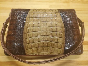 Vintage gorgeous Crocodile Skin two-tone Brown Shoulder/Hand Bag key included  - Picture 1 of 16