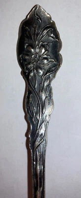 "Cucharadita antigua de plata esterlina Art Nouveau flor Hamilton & Davis cuchara de 6""" Foto 1 de 4