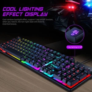 Wired USB Mechanical Gaming 104 Keys Keyboard RGB LED Backlit For Windows PC - Picture 1 of 10