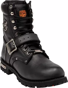 MILWAUKEE LEATHER MEN'S BLACK BUCKLED LACE-UP BOOT ROUND TOE SIDE ZIP - SABA - Picture 1 of 8