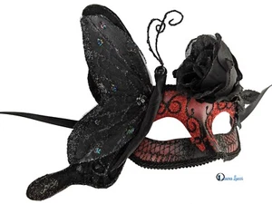 Black Moth Masquerade Mask, Black & Red Butterfly Venetian Eye-mask, Party mask - Picture 1 of 9