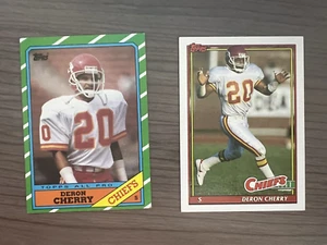 1986 y 1991 lote de tarjetas de fútbol americano Topps Kansas City Chiefs Deron Cherry #313 #142 - Imagen 1 de 2