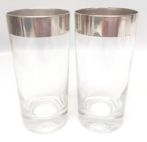 Set 2 Dorothy Thorpe Allegro/Sterling Silver Band Highball Flat Tumbler Glasses - Picture 1 of 2