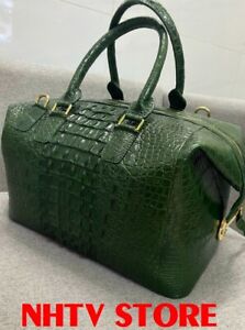 Cro*codile alli*gator leather GREEN duffel bags Travel Luggage Sport gym bags