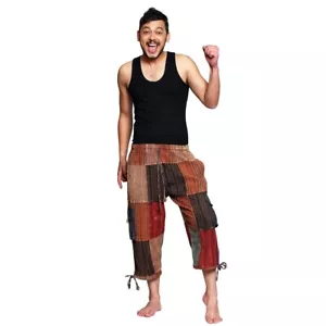 3/4 Long Patchwork Pants I Casual Pants Mens I Slip Pants with Elastic & B - Picture 1 of 8