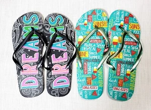 Lot 2 pair Summer Flip Flops Black & Mint Green Thong Sandals sz 7 & 8 NEW - Picture 1 of 5