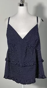 City Chic Navy Blue & White Polka Dot Tiered Ruffle Tie Sleeve Cami Plus Size L - Picture 1 of 8