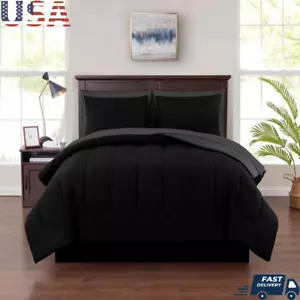 7 Piece Reversible Bed-in-a Bag Comforter Set W/ Sheets King Size Bedding Black - Picture 1 of 9