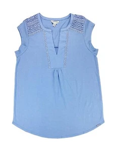 Orvis Women’s Anna V-Neck Top with Crochet Lace Insets, Dusty Blue - XL - Picture 1 of 7