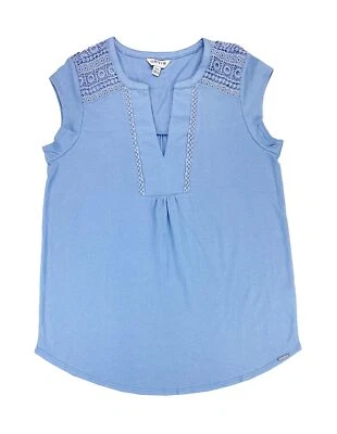 Top Orvis Anna para mujer con cuello en V con inserciones de encaje de ganchillo, azul polvoriento - XL Foto 1 de 4