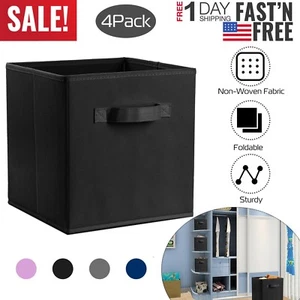 4pcs Foldable Storage Cube Basket Bins Organizer Closet Container Fabric Drawers - Picture 1 of 40
