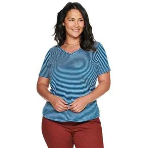 Petite Blue Teal Stripe T Shirt 2XP V Neck Short Sleeve Tee Birthday Sonoma New - Picture 1 of 1