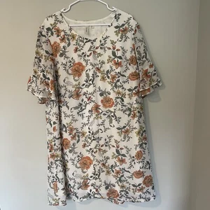 Tacera White Floral Shift Dress Short Sleeve Lined Flutter Sleeve Size 1X Boho - Picture 1 of 9