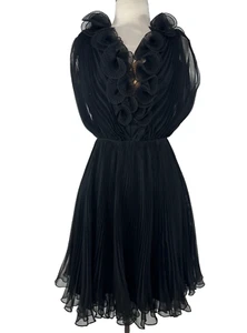 Vtg Black JACK BRYAN Fully Pleated Chiffon Sculptural Ruffles Mini Dress Size XS - Picture 1 of 14