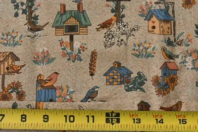 20" Long, Vintage, Colorful Bird Houses on Tan Quilt Cotton, Springs, M7556 - Image 1 of 4