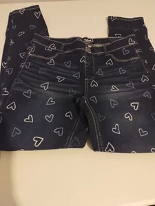 Wonder Nation Girls Blu Denim Jeggings hearts sz XXL (18) Stretch Elastic Waist - Picture 1 of 6