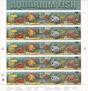 1999 US Scott #3317-20 Foglio di 20 pesci d'acquario MNH - Foto 1 di 1