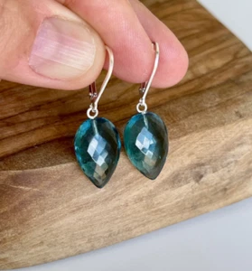 London Blue Simulated Topaz Earrings Faceted Smokey 925 Sterling Teardrops - Picture 1 of 8