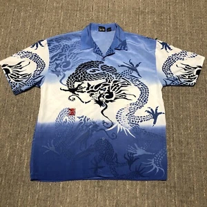 Vintage Y2K Authentic Shaolin Dragon Button Up Hawaiian Camp Shirt Size XL - Picture 1 of 9