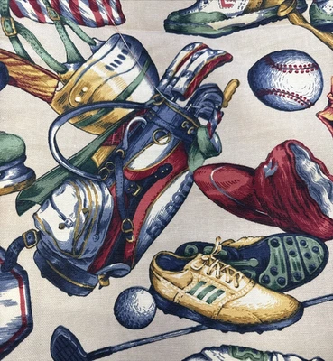 Sports Themed Decor Fabric Golf Soccer Tennis Football 1.3Y #31 - Image 1 of 4
