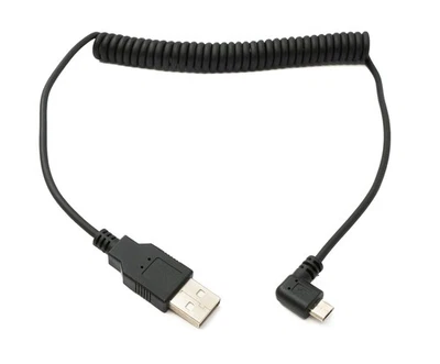 Câble USB 2.0 120 cm Type A Mâle vers Micro B Mâle Spirale Angle en Noir - Photo 1/4