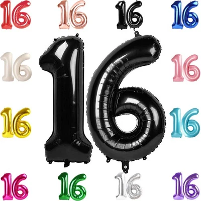 Globos negros número 16 de 40 pulgadas para 16 cumpleaños y aniversario Foto 1 de 4