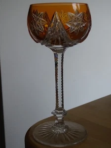 VAL ST LAMBERT 1 ANCIEN VERRE A VIN ROEMER CRISTAL DOUBLER COLORER ORANGE 18 cm - Picture 1 of 8