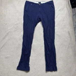 J Crew Pants Mens 32 Blue Striped Mid Rise Linen Cotton The Sutton Meas 32x30 - Picture 1 of 13