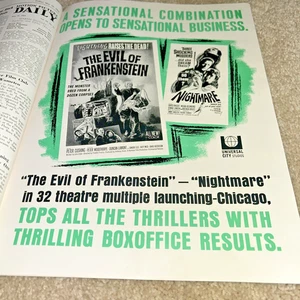 May 15 1964 MOTION PICTURE DAILY THE EVIL OF FRANKENSTEIN / NIGHTMARE 1 Page Ad - Picture 1 of 8