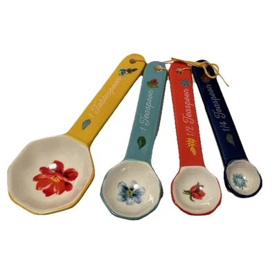 4 The Pioneer Woman HEXAGONAL Measuring Spoons Whimsical Wildflowers Porcelain S - Image 1 of 4