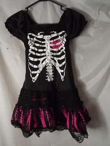 "Sally Skully" Girls Costume Sz 8-10 Pink/Black Dress Short Sleeve Ruffles - Picture 1 of 11