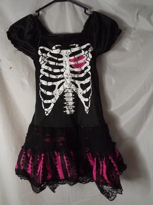 "Sally Skully" Girls Costume Sz 8-10 Pink/Black Dress Short Sleeve Ruffles - Image 1 of 4