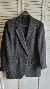 Abrigo deportivo vintage 100 % lana para hombre 42R negro gris a cuadros chaqueta blazer tweed - Imagen 1 de 12