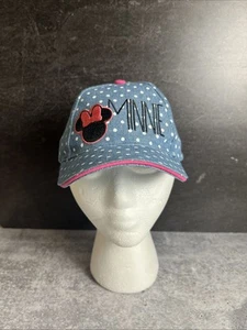 Disney Minnie Mouse Denim Blue White Polka Dot Girls Adjustable Baseball Cap Hat - Picture 1 of 10
