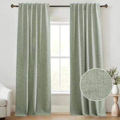 Pinch Pleat Blackout Curtains 96 Inch Length, Rustic Burlap Look Linen Curtains  - Image 1 of 4