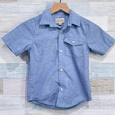 Lucky Brand Short Sleeve Button Down Shirt Blue Print Cotton Blend Boys 6 - Image 1 of 4