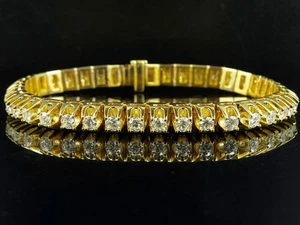 Mens Yellow Gold 4 Prong 3D Solid Tennis Diamond Bracelet 10.25 ct 8.5 Inch - Picture 1 of 9