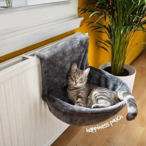 Petlicity Deluxe Heizkörper Katzenbett - Fleecehängematte mit starkem Eisengestell (grau) - Bild 1 von 9
