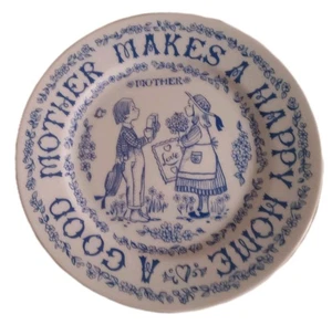 Vintage 1970 Teller "A Good Mother Makes A Home" blau weiß - Bild 1 von 3