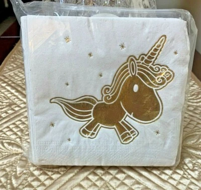 Nuevo - Servilletas doradas unicornio fiesta bebida cóctel - 50 unidades  Foto 1 de 2
