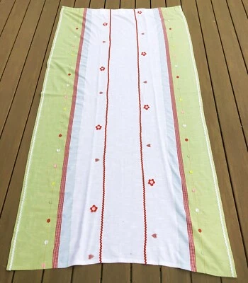 Single IKEA FABLER BARD Curtain Panel Ric Rac Hearts Flowers Gingham 46" x 89" - Image 1 of 4