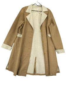 Abrigo de vestir solitario para mujer talla X grande beige y mezcla de lino natural con botones - Imagen 1 de 8
