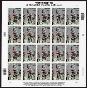 Scott #B2 9-11 America Responds Full Sheet of 20 Stamps - MNH P#P1111 - Picture 1 of 2