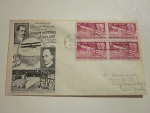 US COVER WRIGHT BROTHERS AIR MAIL FDC SCOTT C45 BLOCK OF 4 FLEETWOOD CACHET - Picture 1 of 3